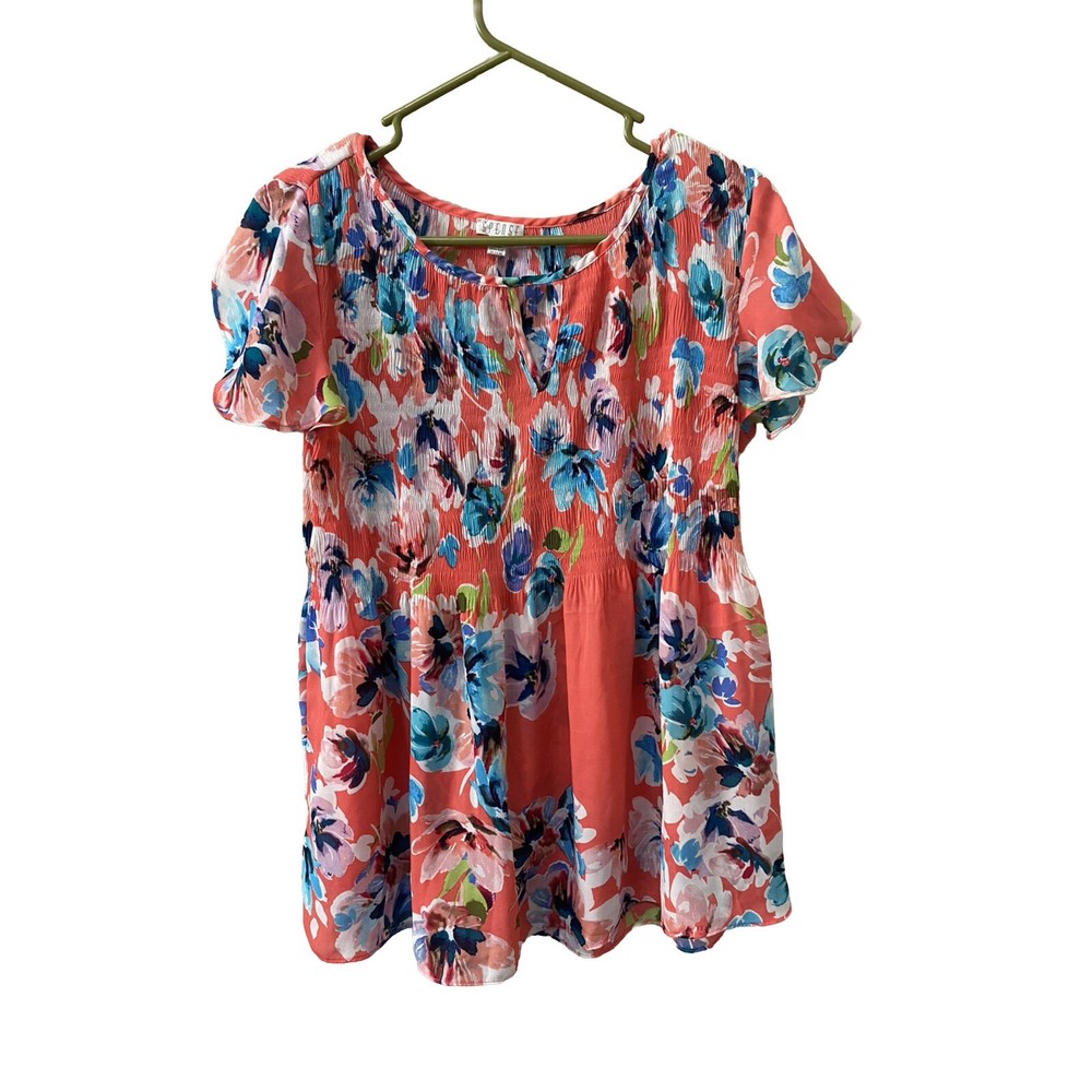 Spense Stitch Fix Summer Floral Print Keyhole Neckline Smock Blouse Size Medium